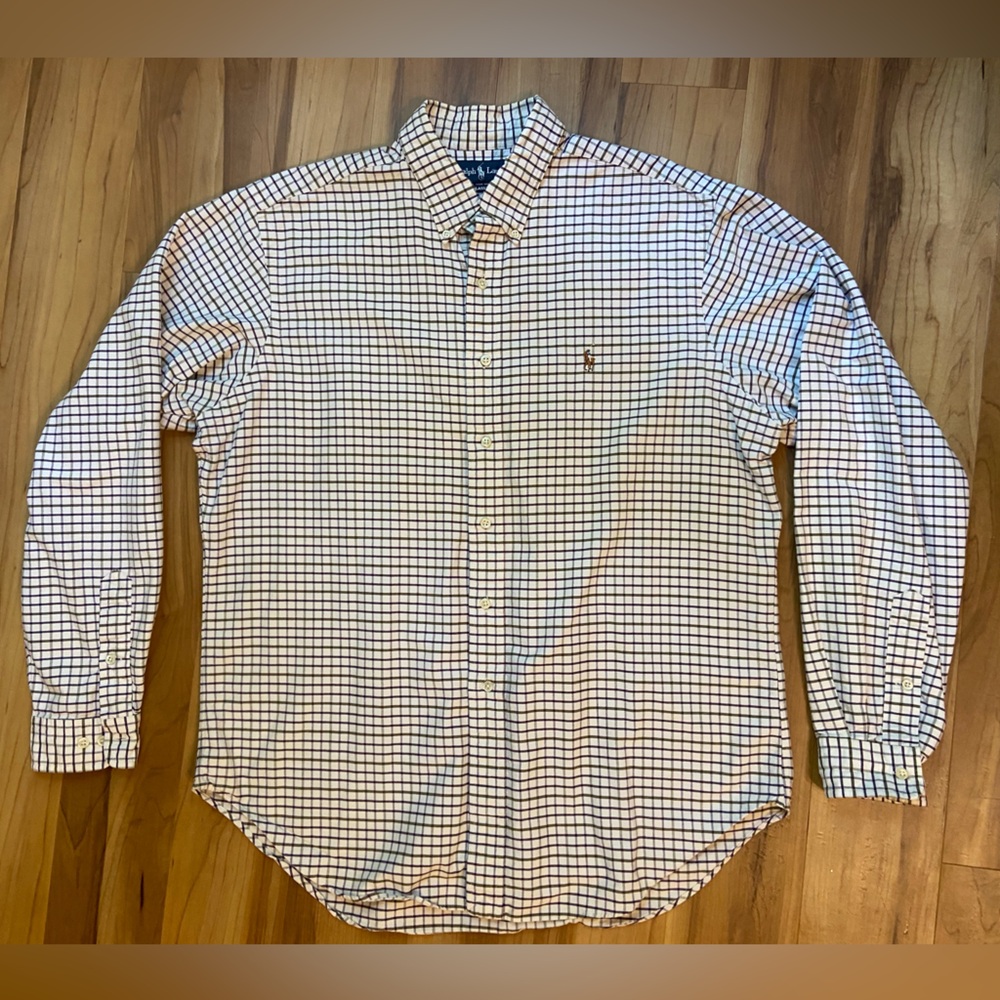 Ralph Lauren White and Burgundy Checkered Men's Shirt